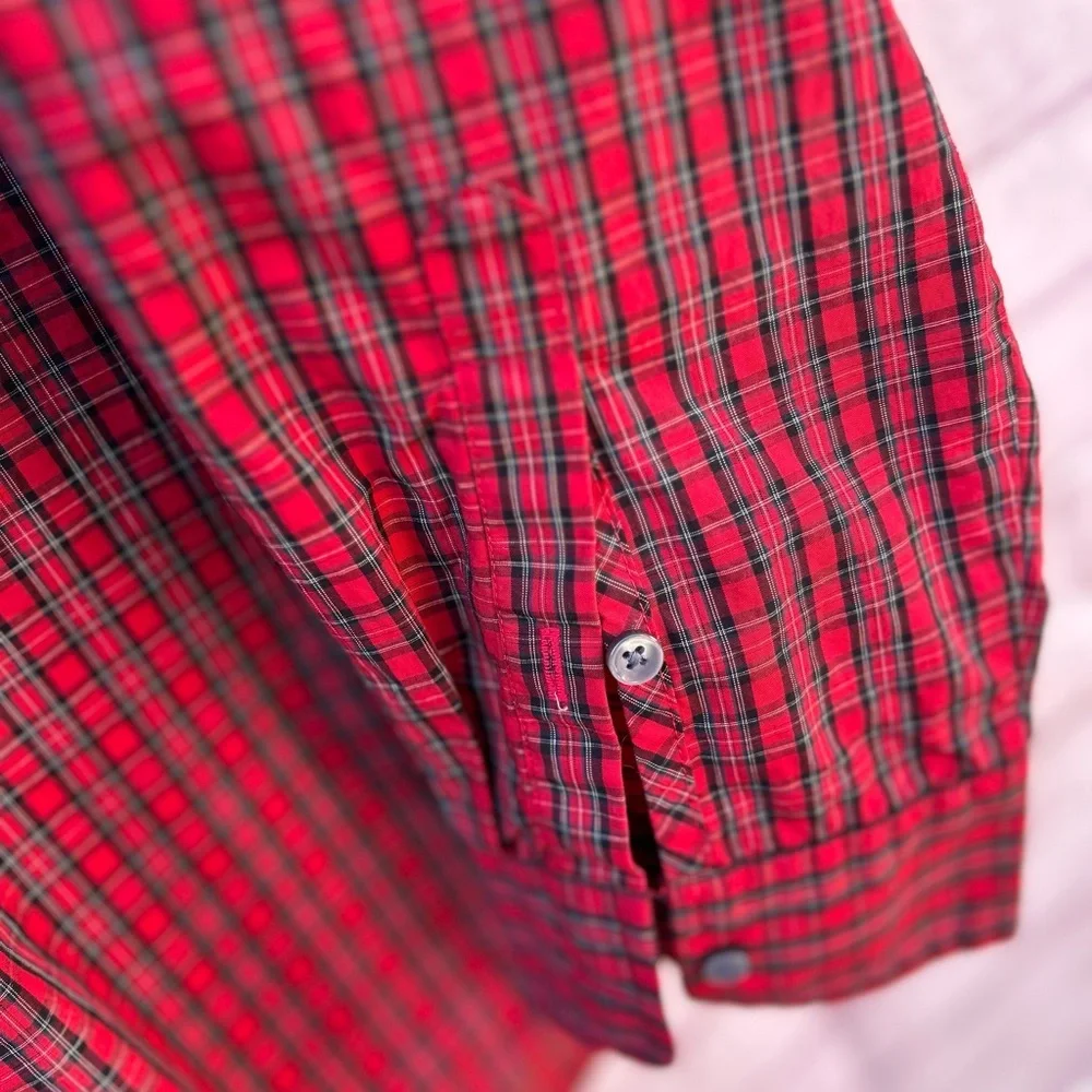 J. Crew size 12 Jeweled button popover tunic red checkered plaid preppy holidays